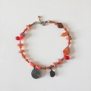 Handmade Orange Spiral Glass Bead Anklet